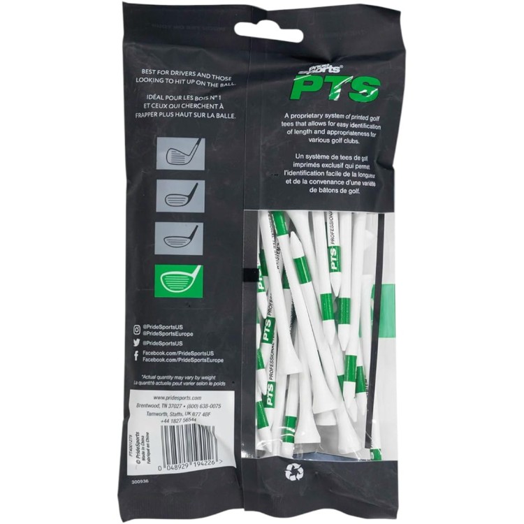 Kołeczki golfowe PTS Pride Sports zielone 101mm 4" podstawki tee