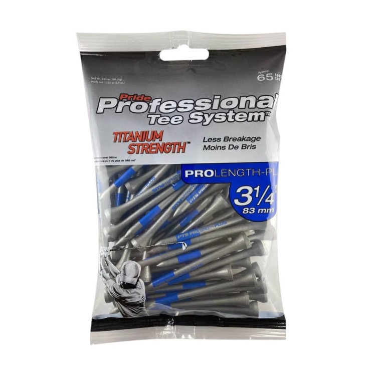 Kołeczki golfowe Pride PROLENGHT-PLUS drewniane mocne TITANIUM 3,25" (83mm) srebrne