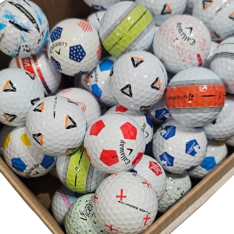Używane piłki golfowe z wzorem (tp5 pix, tour response stripe, chrome soft truvis itp.) - 10szt lakeballs kat A/B