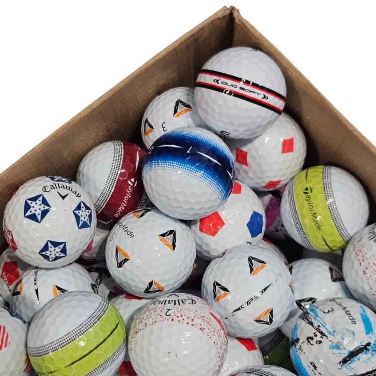 Używane piłki golfowe z wzorem (tp5 pix, tour response stripe, chrome soft truvis itp.) - 10szt lakeballs kat A/B