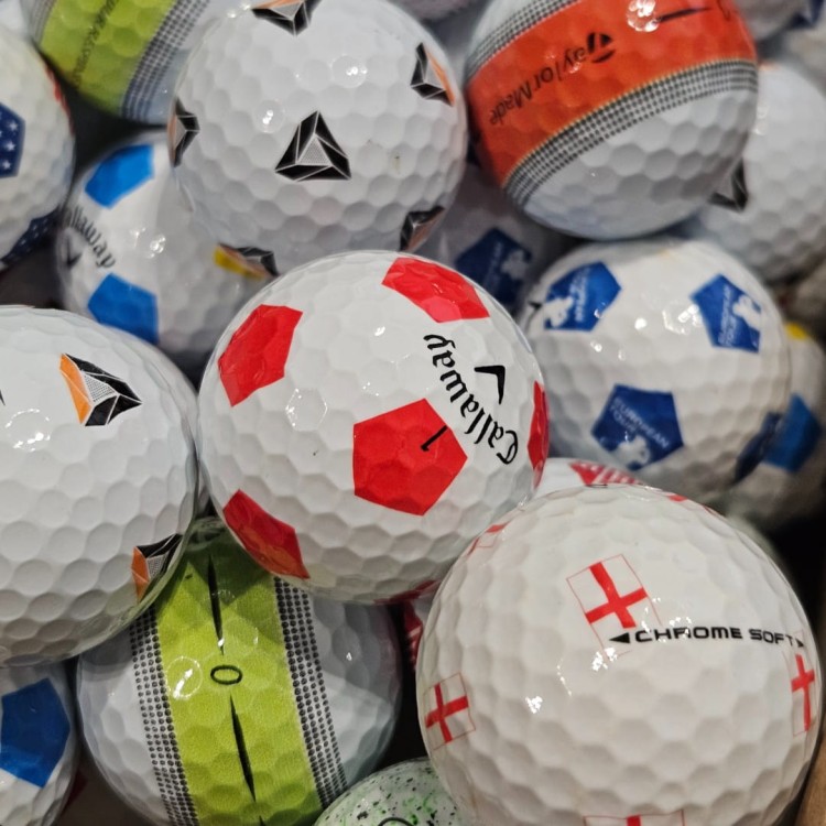 Używane piłki golfowe z wzorem (tp5 pix, tour response stripe, chrome soft truvis itp.) - 10szt lakeballs kat A/B