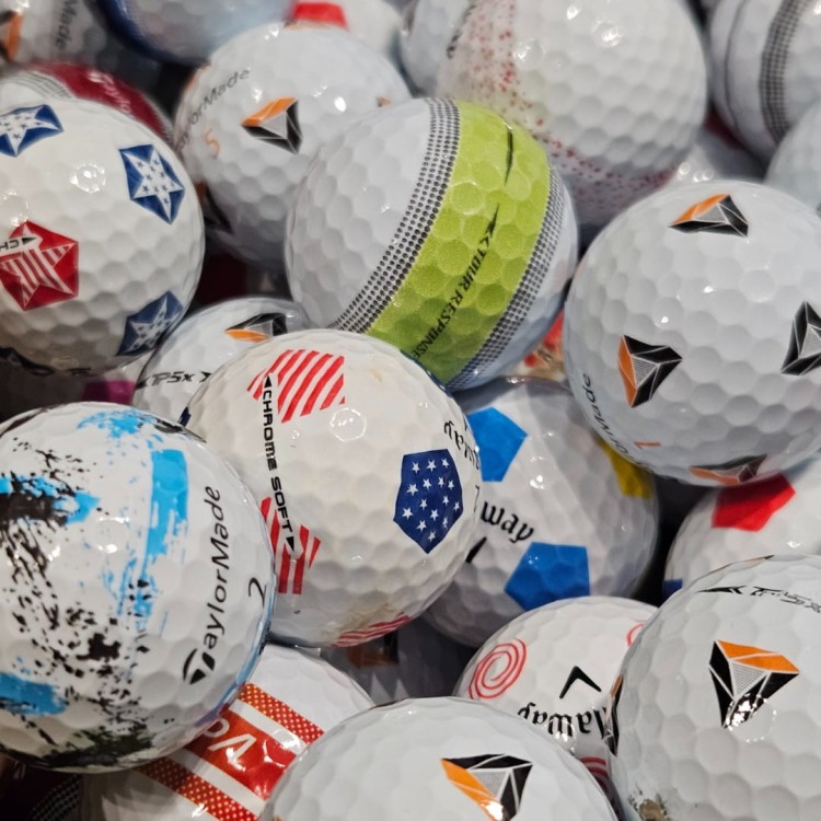 Używane piłki golfowe z wzorem (tp5 pix, tour response stripe, chrome soft truvis itp.) - 10szt lakeballs kat A/B