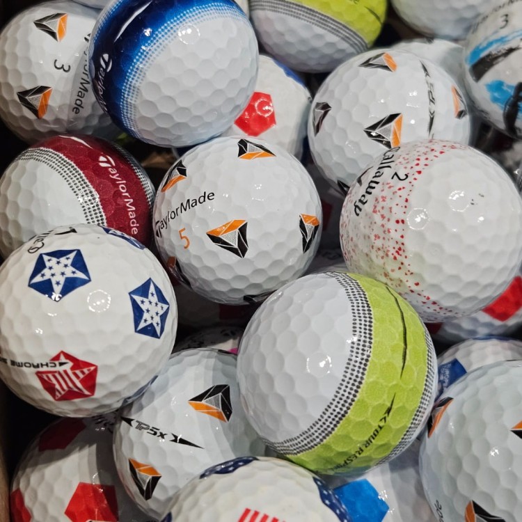 Używane piłki golfowe z wzorem (tp5 pix, tour response stripe, chrome soft truvis itp.) - 10szt lakeballs kat A/B