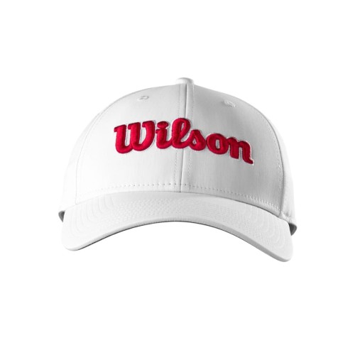 Biała czapka  golfowa z daszkiem - Wilson TOUR CAP White / Red, biała z czerwonym napisem