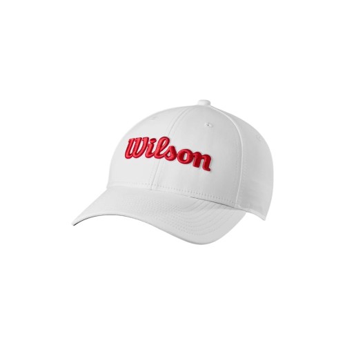 Biała czapka  golfowa z daszkiem - Wilson TOUR CAP White / Red, biała z czerwonym napisem