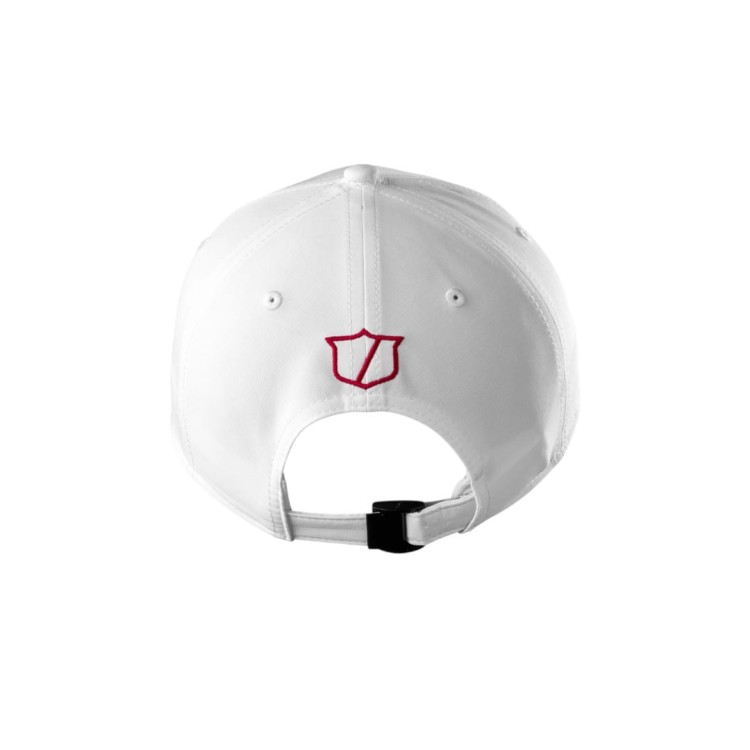 Biała czapka  golfowa z daszkiem - Wilson TOUR CAP White / Red, biała z czerwonym napisem