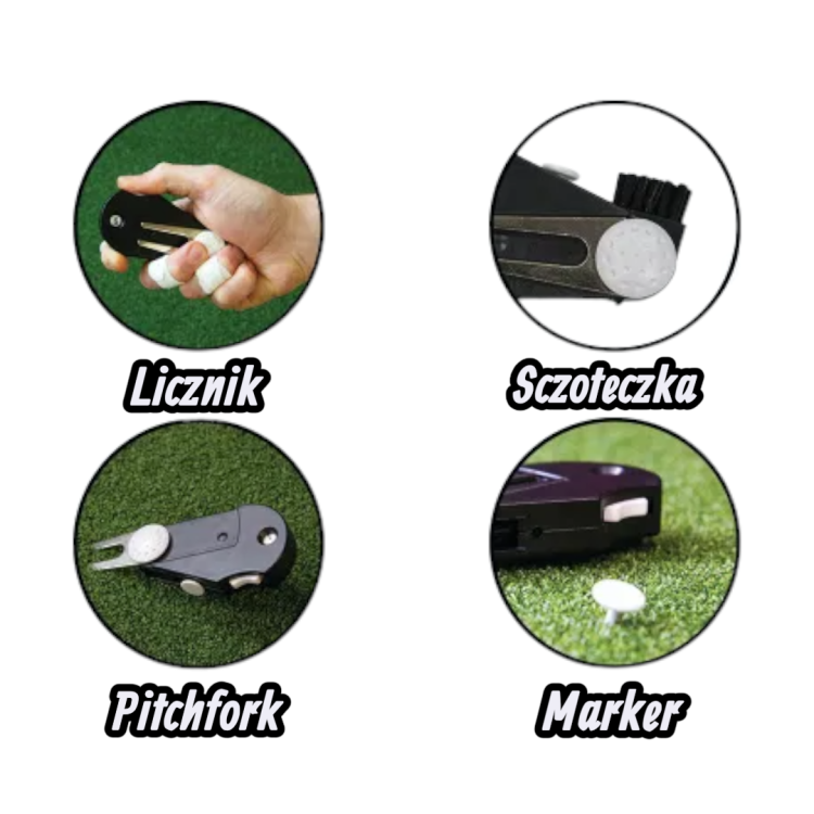 Narzędzie MULTITOOL golfowy - Longridge 4 in  1 TOOL - szczoteczka, divot tool (pitchfork), licznik uderzeń, marker