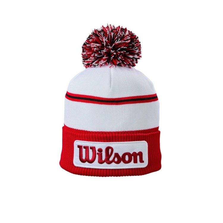 Zimowa czapka golfowa Wilson TOUR Beanie Red / White z pomponem, na zimę