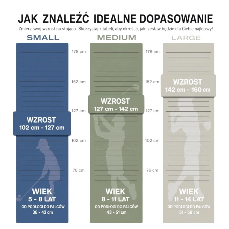 Kije golfowe dla dzieci Wilson - tabela rozmiarów