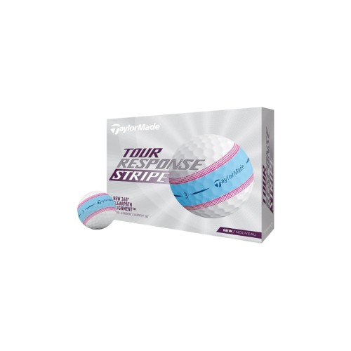 Piłki golfowe Taylormade Tour Response Stripe PINK - 12szt, tuzin z niebieskim / różowym paskiem